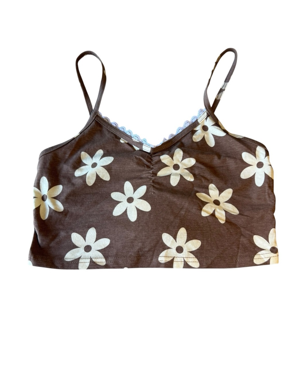Brown Floral Spaghetti-Strap Crop Tank Top